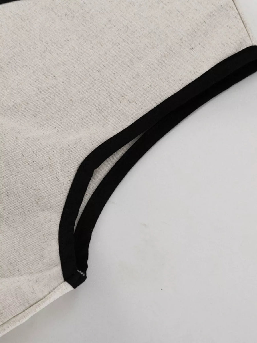 Lightweight linen blend tank top with black trim