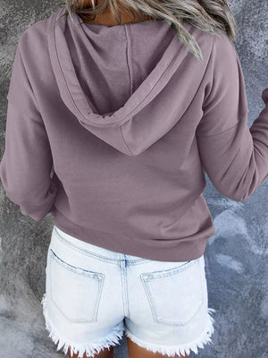 Wine Red Full Size Kangaroo Pocket Drawstring Hoodie