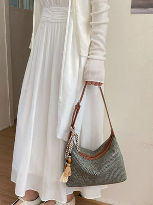 knit fabric Imported Size &amp shoulder bag in Khaki with curved silhouette