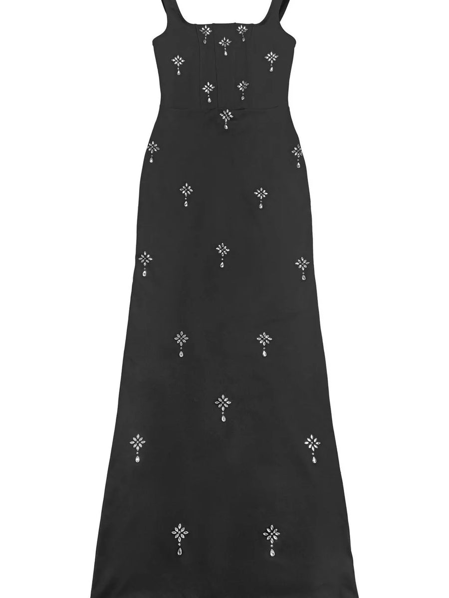 black bodycon dress with stretch and spaghetti strap