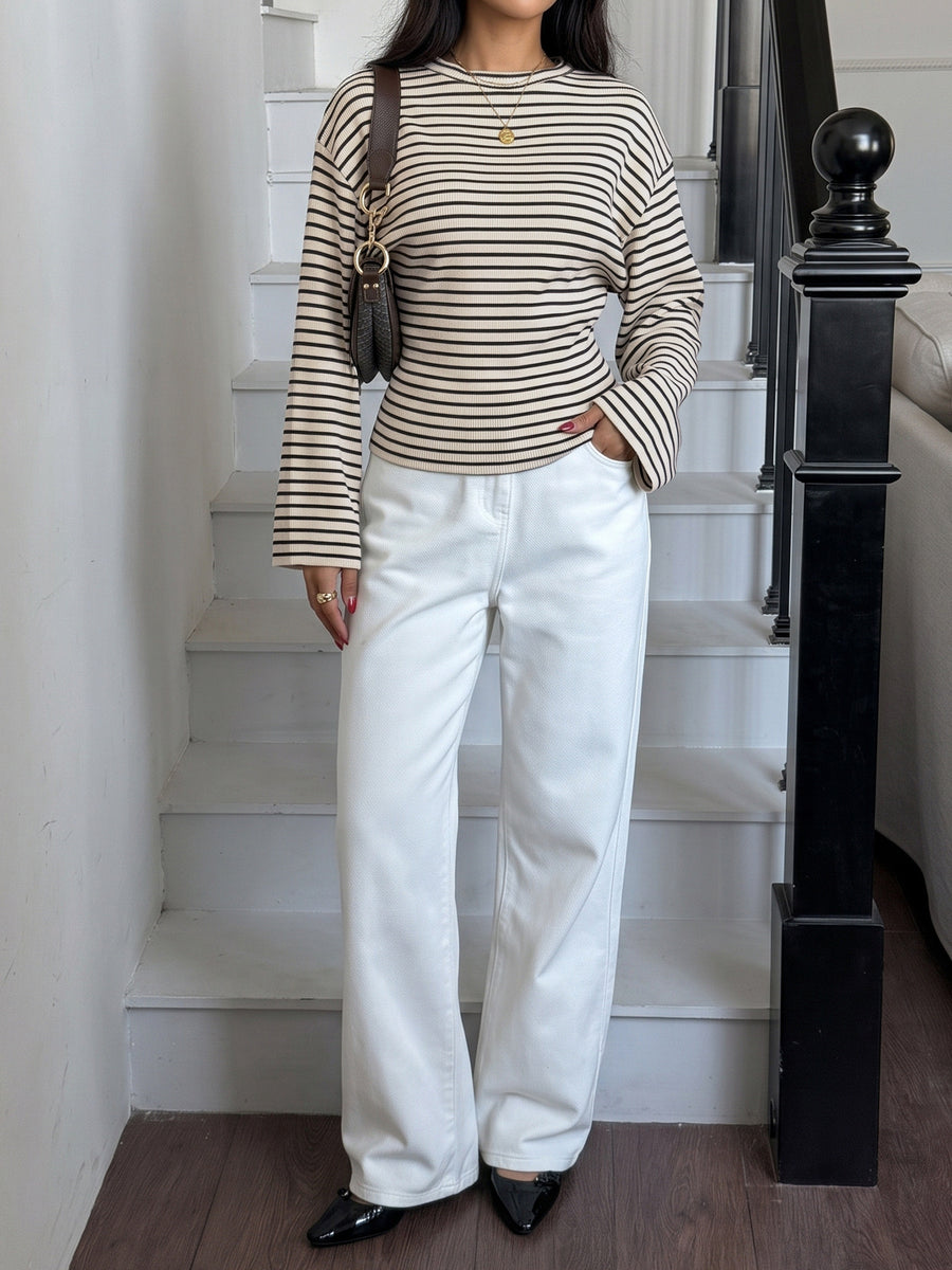 t-shirt in Black Apricot Color with striped and stretch