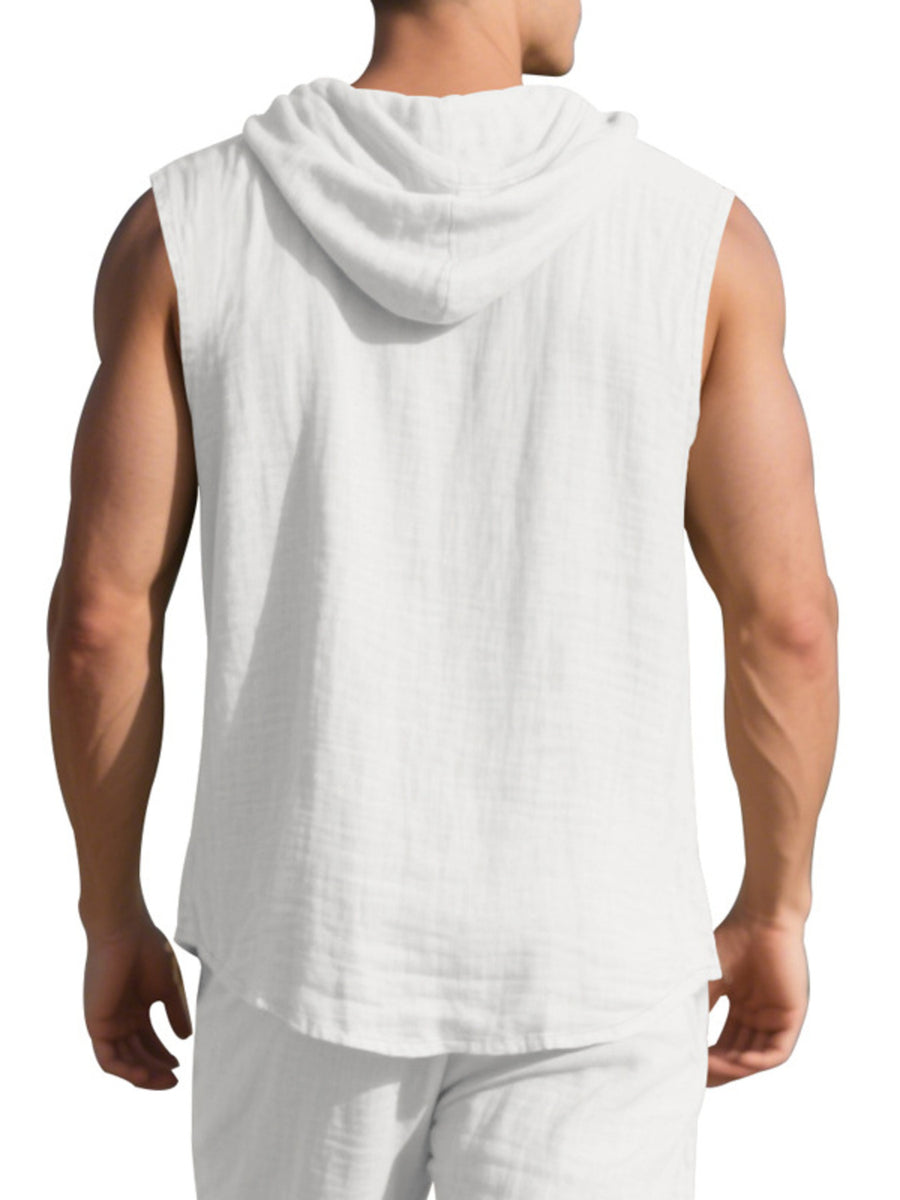 Casual Sleeveless Hooded Men's Shirt in Light Blue