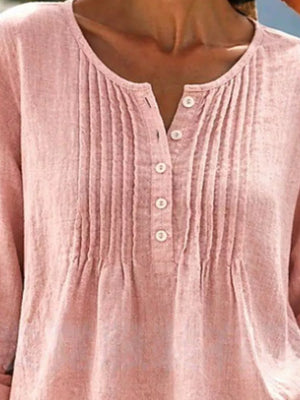 Casual Button Detail Long Sleeve Linen Shirt in Black
