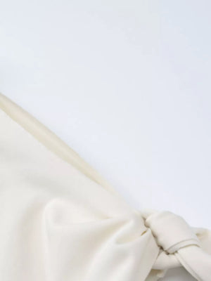 Apricot asymmetrical draped maxi dress with knot detail