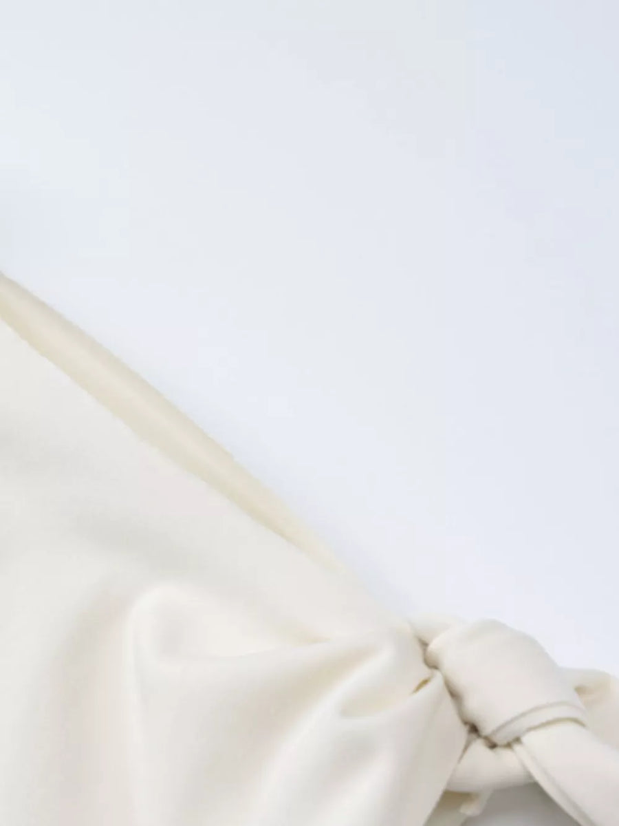 Apricot asymmetrical draped maxi dress with knot detail