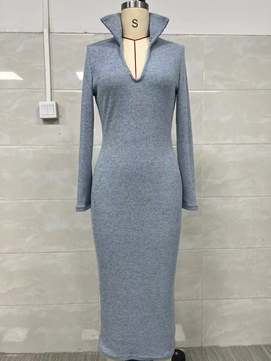 100% polyester Care instructions: Machine wash cold sweater dress in Gray with fitted silhouette