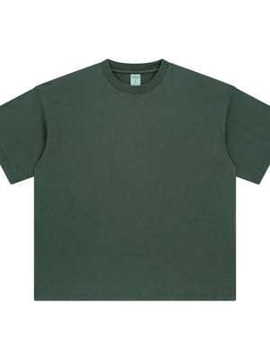 Oversized washed cotton crewneck t-shirt in dark gray with a relaxed fit.