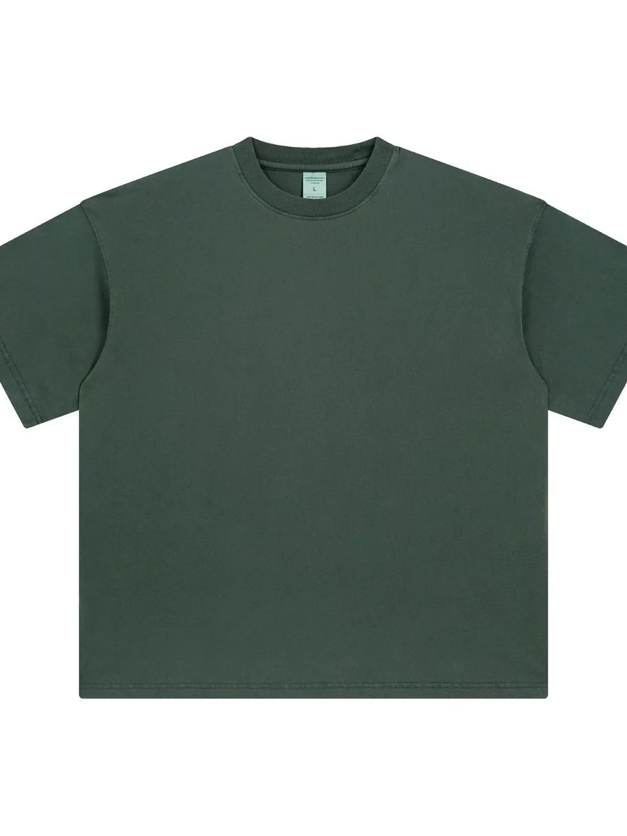 Oversized washed cotton crewneck t-shirt in dark gray with a relaxed fit.
