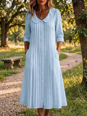 White Peter Pan Collar Button Down Dress Plus Size