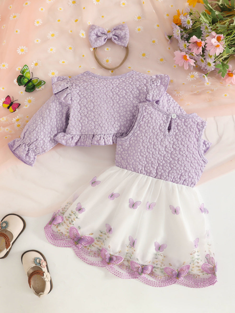 dress featuring floral,butterfly-print in Light Purple with 95% polyester, 5% spandex Care instructions: Machine wash cold