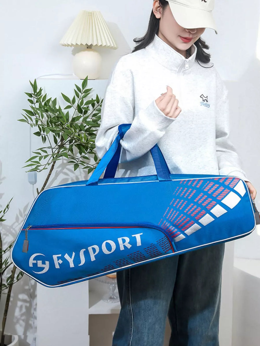 Blue nylon sports equipment bag with Fysport logo and graphic detail