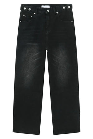 Dark wash relaxed fit denim trousers with button fly