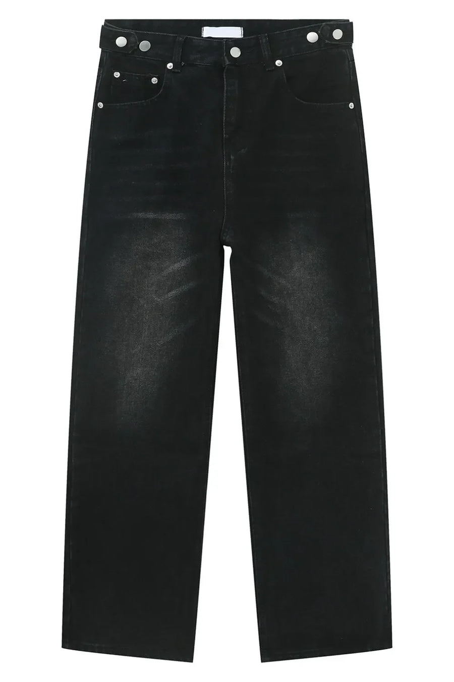 Dark wash relaxed fit denim trousers with button fly