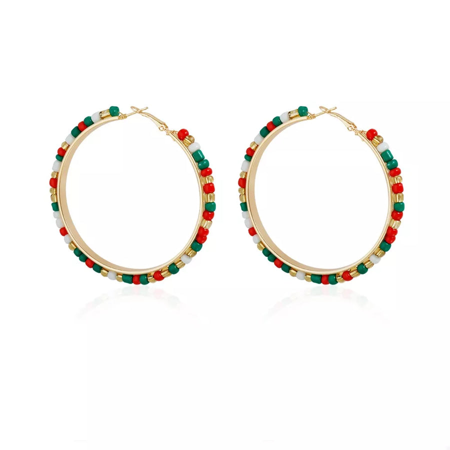 earrings featuring beaded in red with 18K Gold-Plated, Alloy, Glass Care instructions: Avoid wearing during exercise, texture