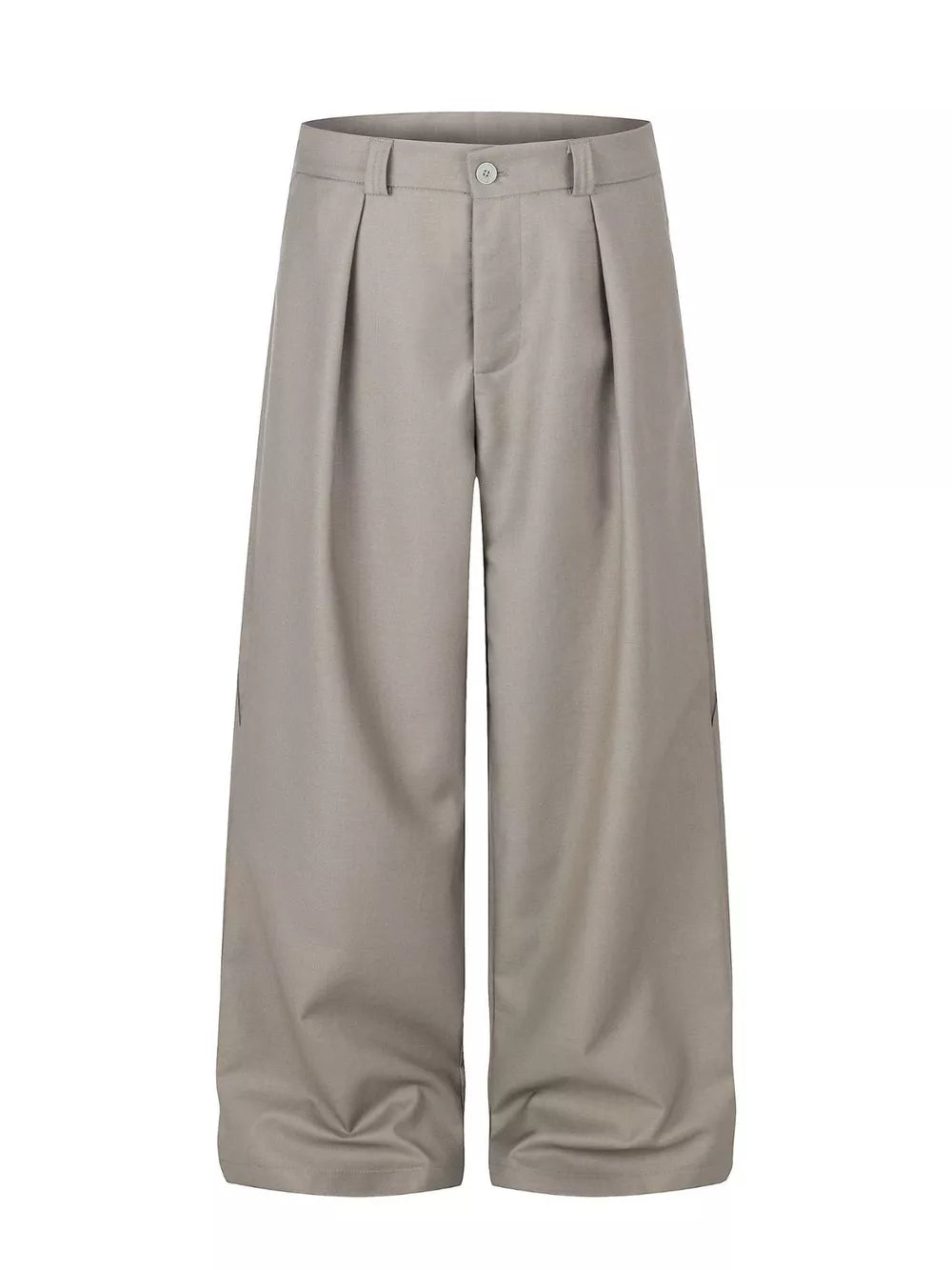 Khaki wide-leg casual pants with belt loops and pleats.
