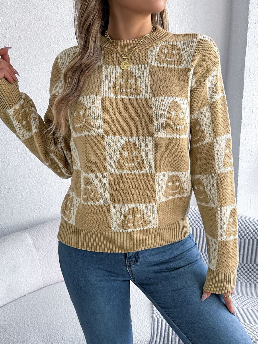 100% acrylic Care instructions: Machine wash cold pullover sweater in Khaki with regular silhouette