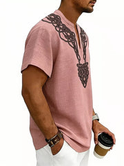 Men's Notched Printed Short Sleeve Shirt Plus Size, view 15