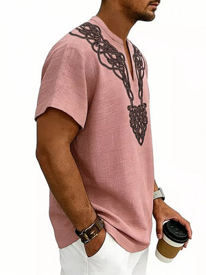 Men's Notched Printed Short Sleeve Shirt Plus Size, view 15