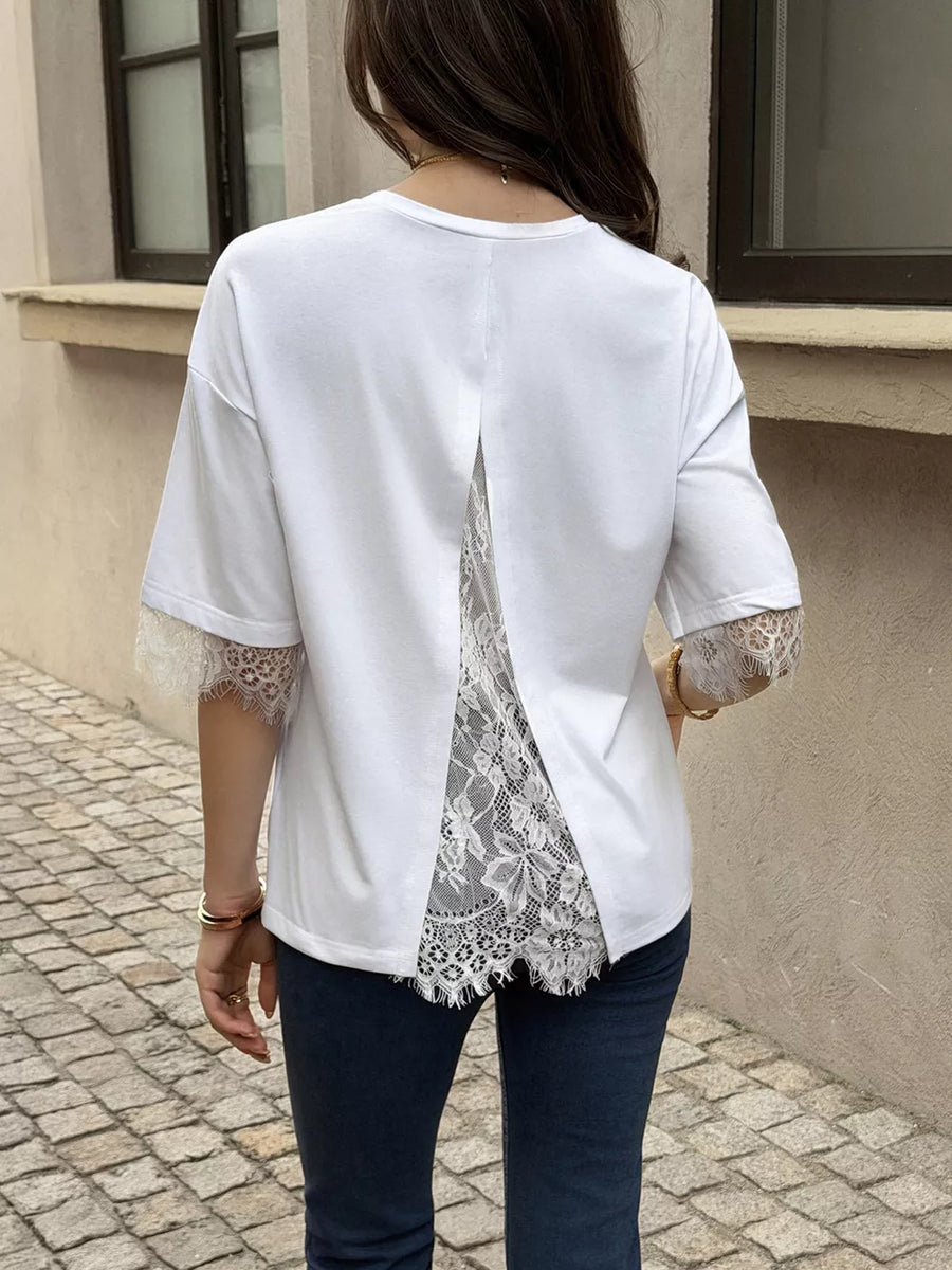 Lace Trimmed Casual T-shirt option 5