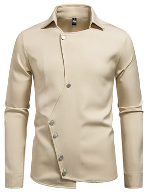 Men's Khaki asymmetrical button detail shirt with classic collar