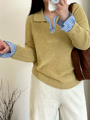 pullover sweater in mustard featuring ribbed and regular fit
