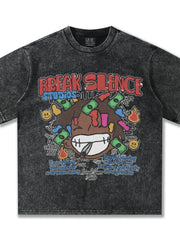 Dark gray graphic tee with bold print and relaxed fit.