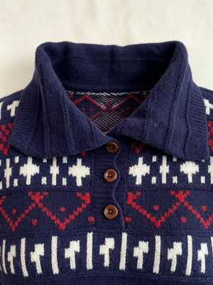 polo sweater featuring Fair Isle in brown with 100% polyester Care instructions: Machine wash cold texture