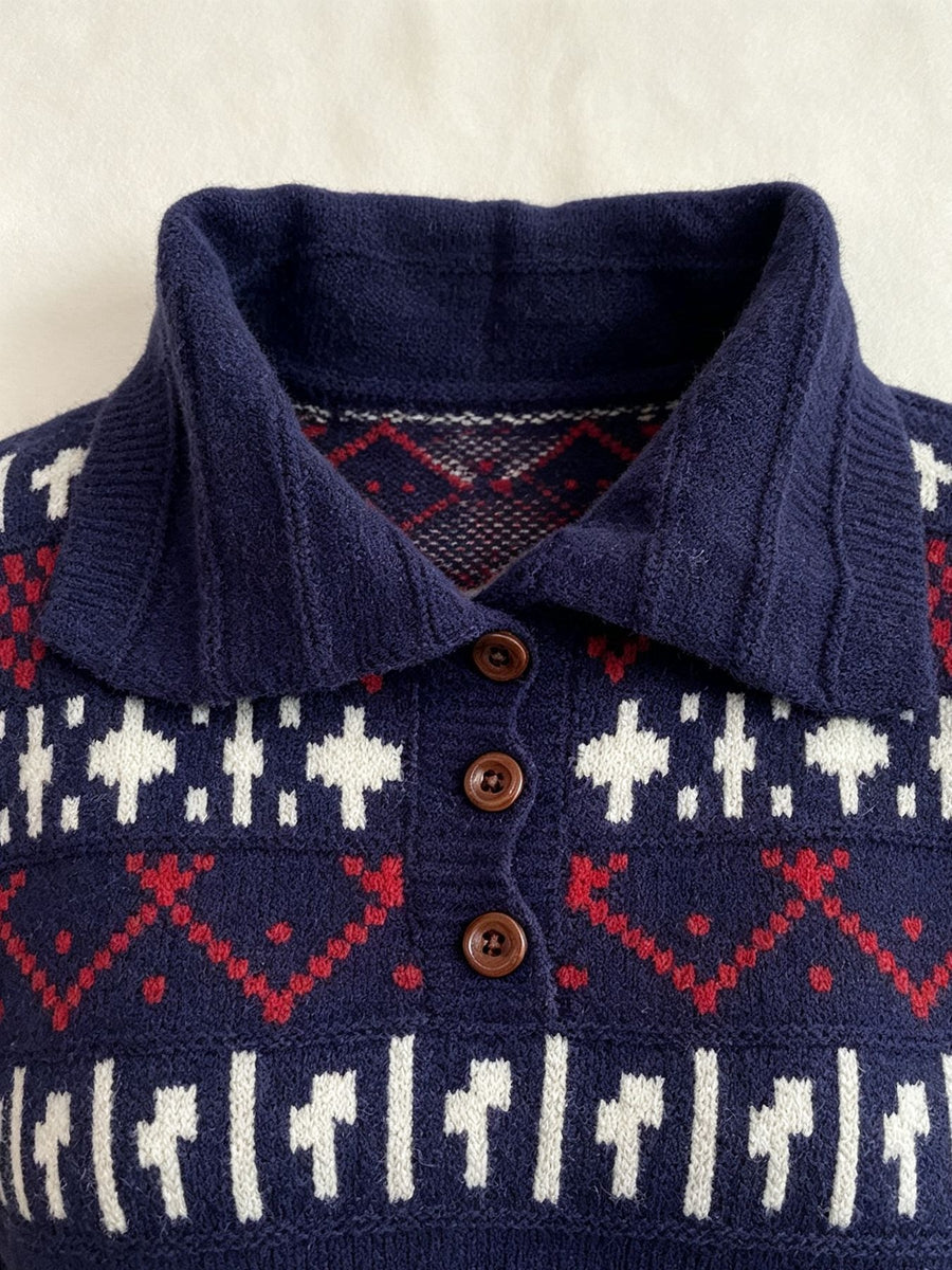 polo sweater featuring Fair Isle in brown with 100% polyester Care instructions: Machine wash cold texture