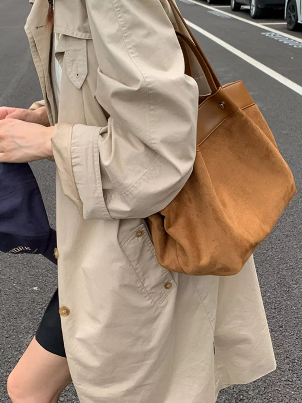 Suede And Leather Trim Shoulder Bag option 7
