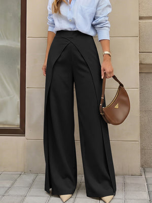 97% polyester, 3% elastane Care instructions: Machine wash cold wide-leg pants in Black with wide-leg silhouette