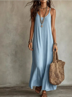 light beige maxi dress with stretchy and spaghetti strap