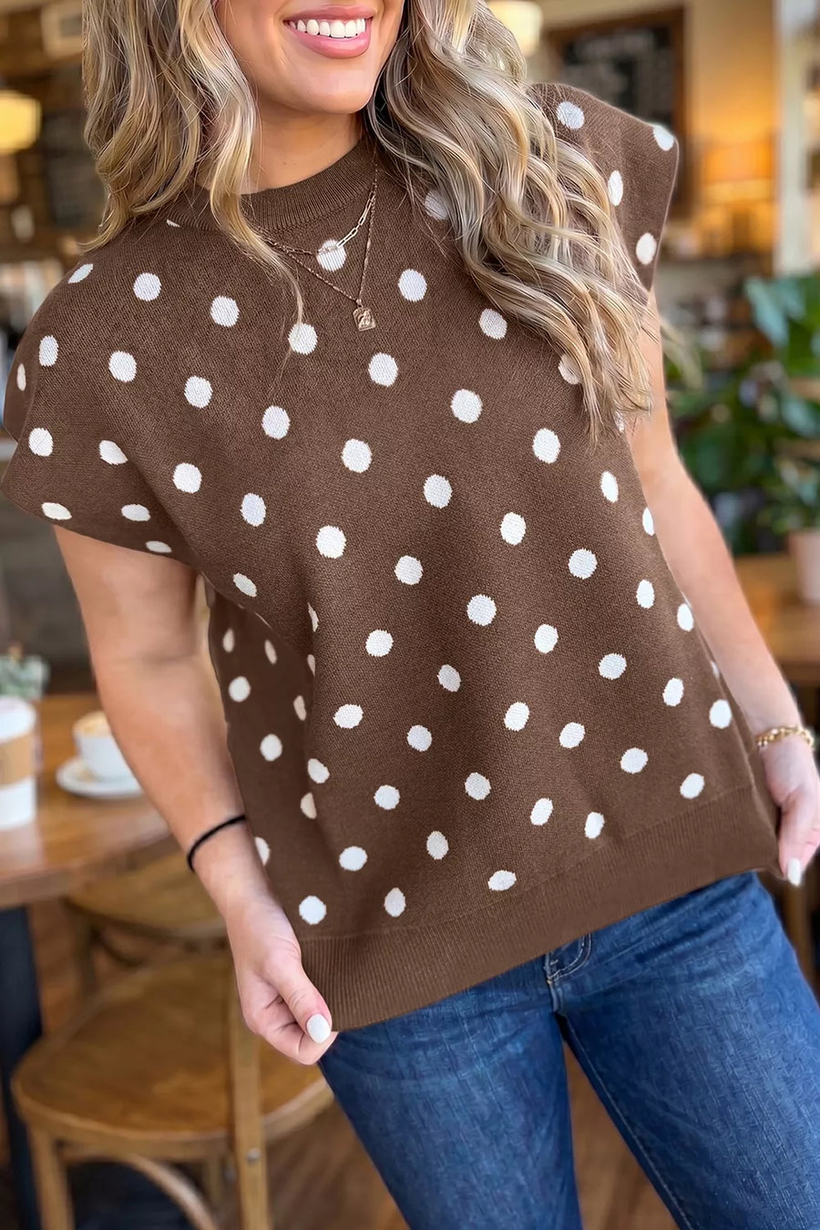 Dolman Sleeve Polka Dot Sweater in Dark Brown