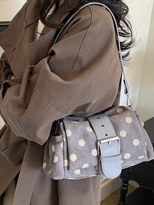 Vintage Polka Dot Shoulder Bag in Black with adjustable strap