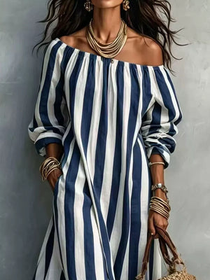 burgundy A-line maxi dress with off-shoulder