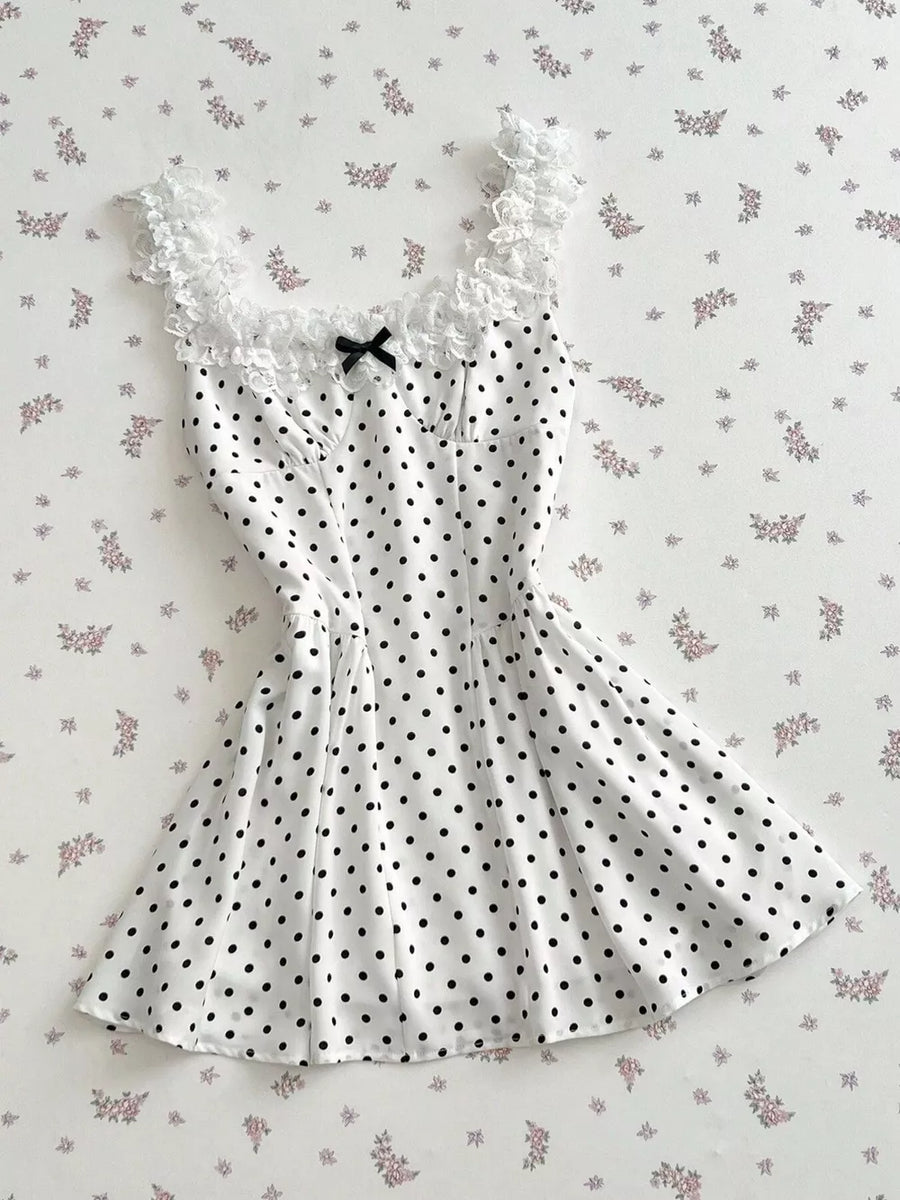 Polka Dot Lace Trim Mini Dress option 6