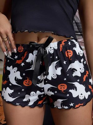 Black pajama set with cropped and drawstring