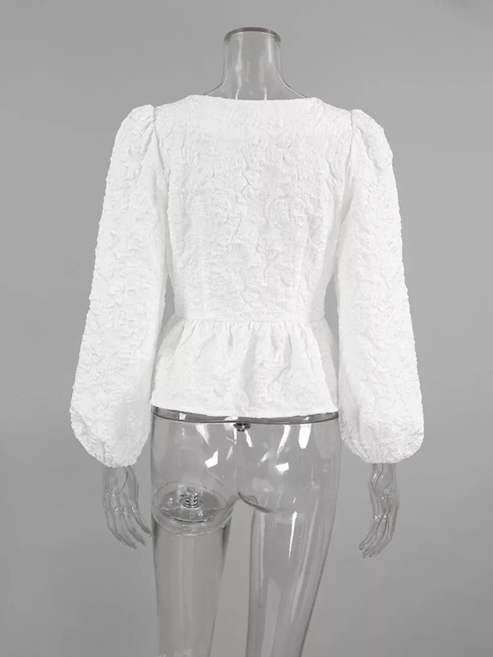 Khaki peplum top with peplum and puff sleeve