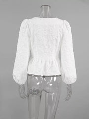 Khaki peplum top with peplum and puff sleeve