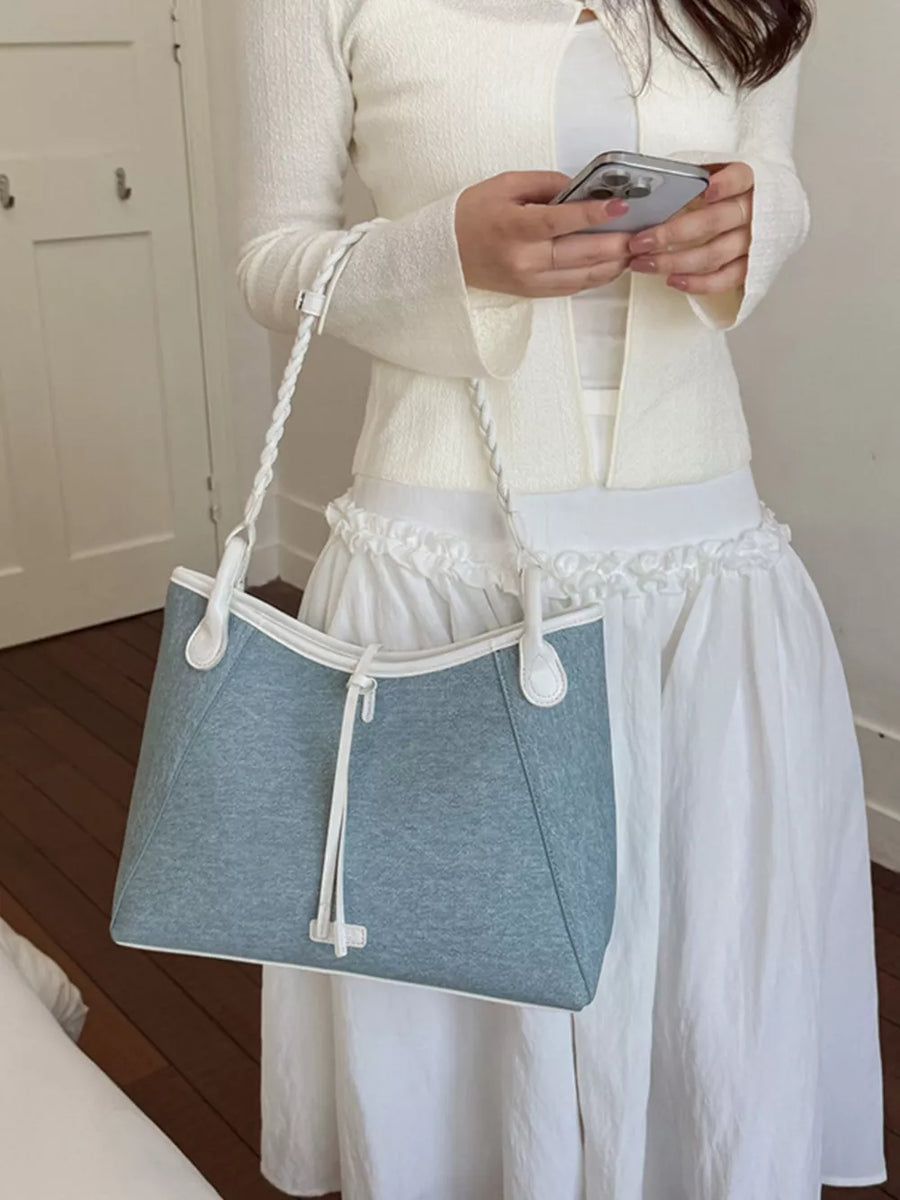 Pastel Blue with Casual Contrast Trim Shoulder Bag