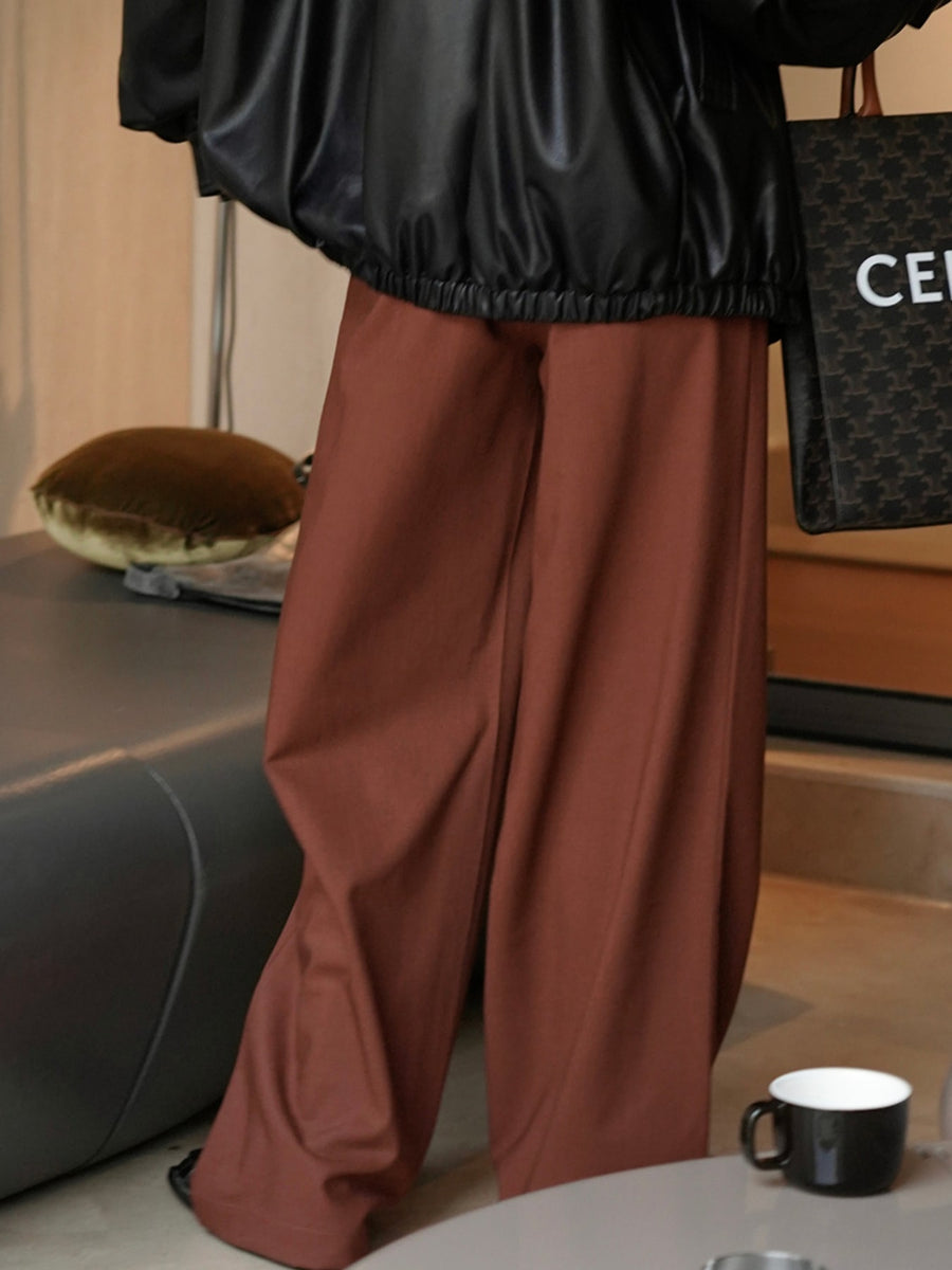 Chenille fabric wide-leg pants in rust with flared silhouette