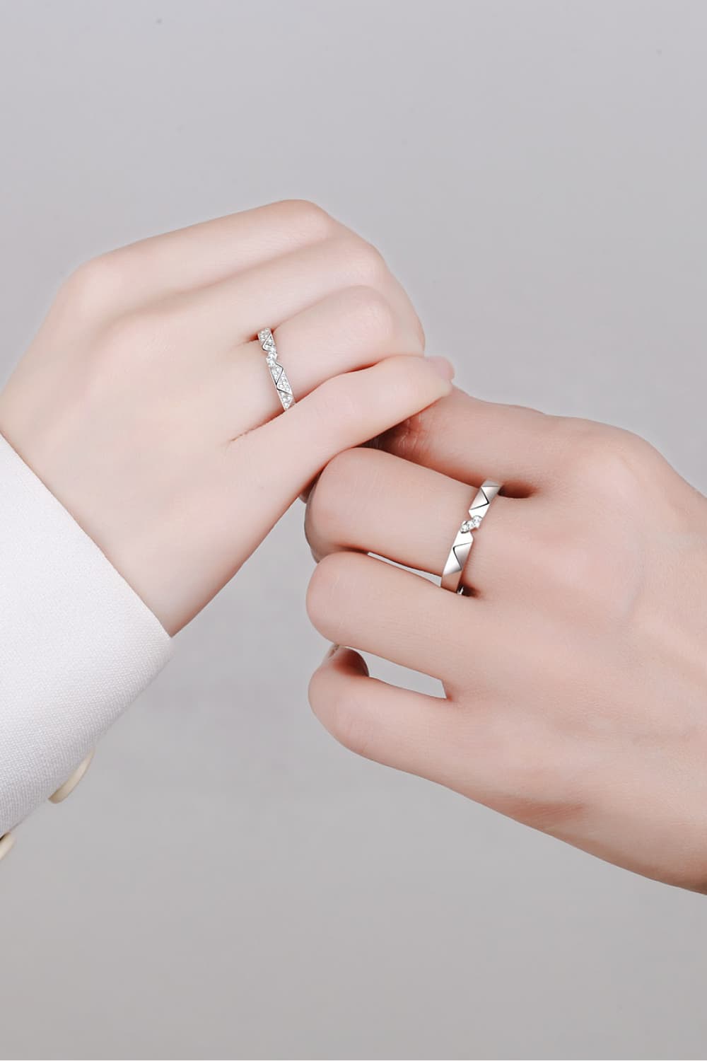 Geometric rhodium pavé ring set with diamond accents for men and women.