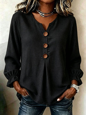 Pink blouse featuring waffle-knit and waffle knit