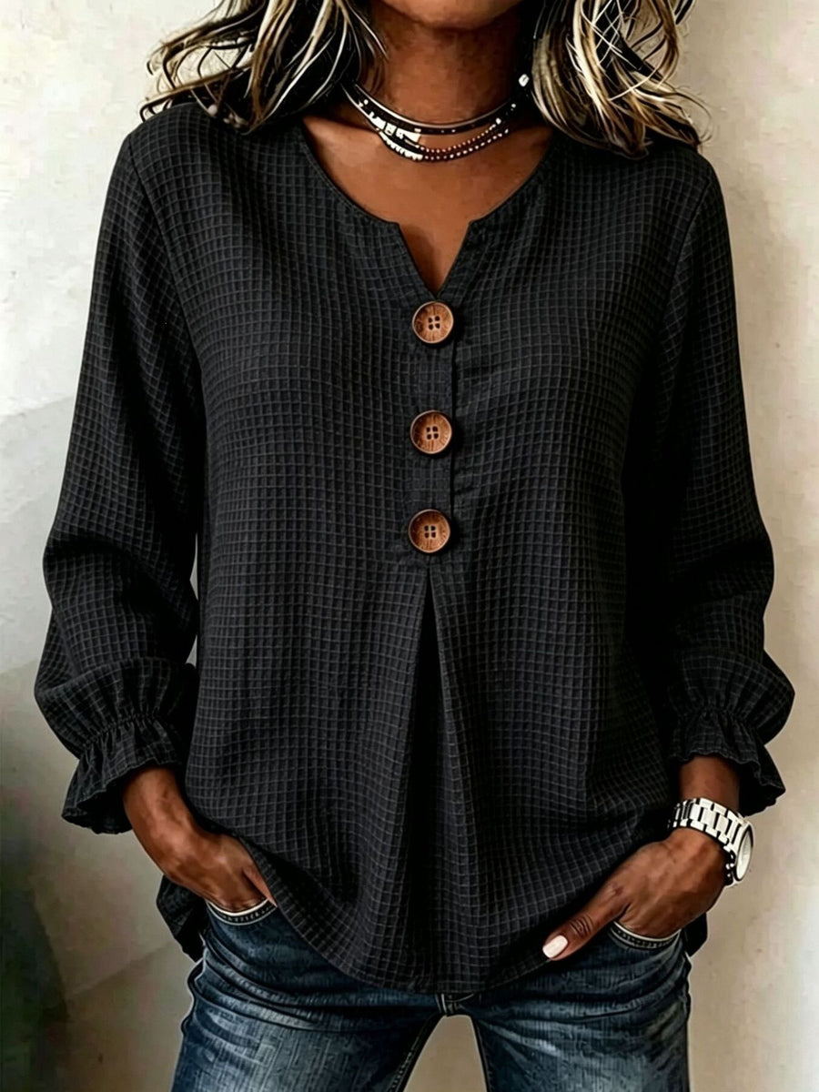 Pink blouse featuring waffle-knit and waffle knit