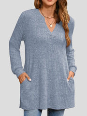 dusty blue t-shirt with ribbed and notched