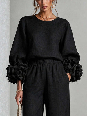romantic two-piece set in Moss with round neck