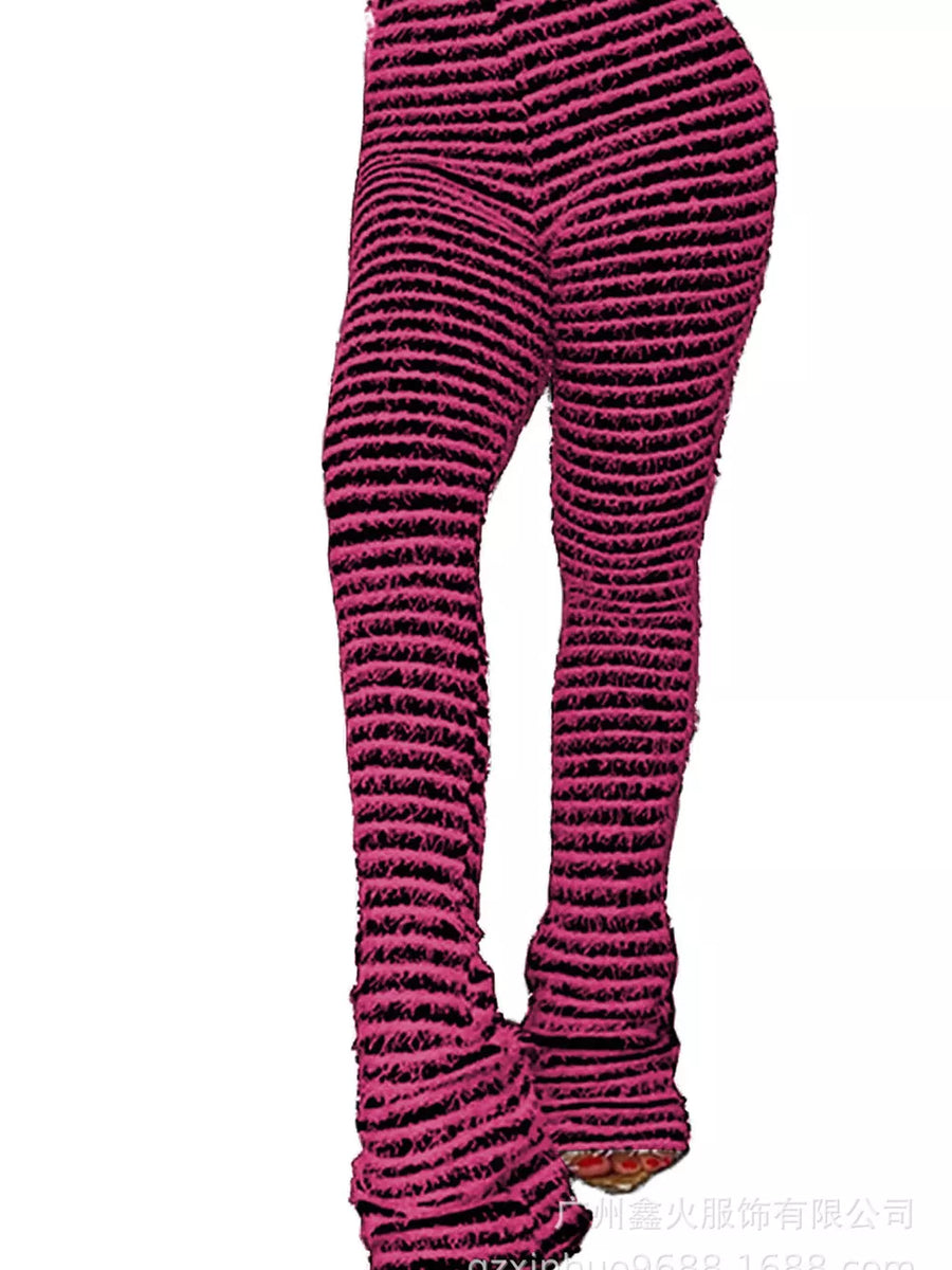 Striped Fuzzy Knit Pants in Army Green, view 13