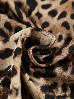 tan pajama set featuring elastic waist and leopard-print