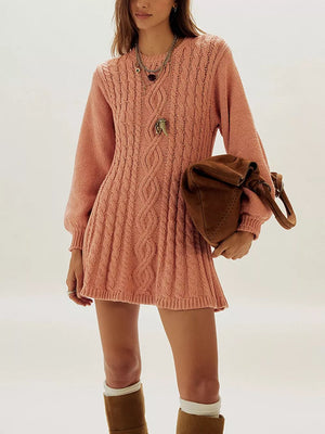 Burnt Coral sweater dress with seam detail and long sleeve