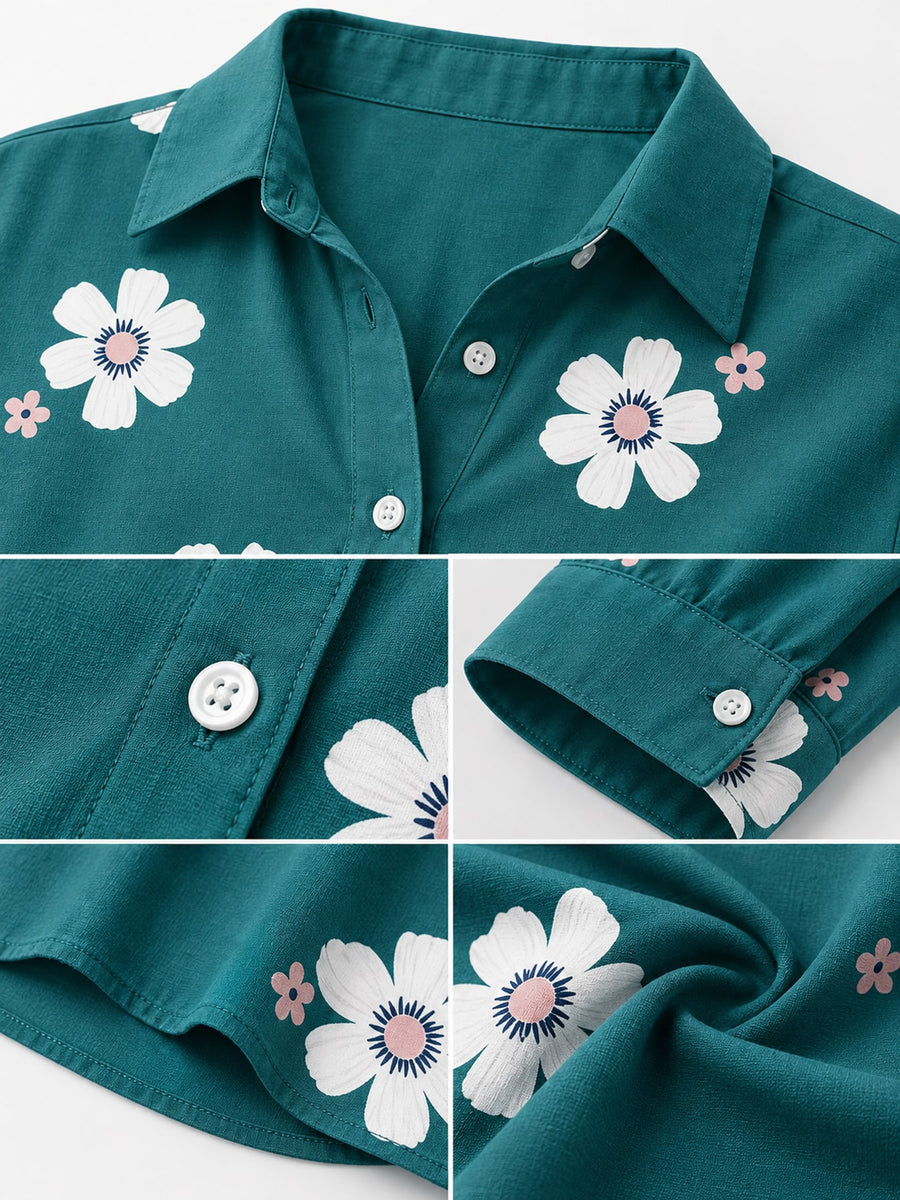 Full Size Floral Print Button-Down Shirt Plus Size in pink