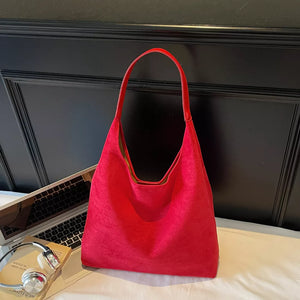 Red Solid Color Large Shoulder Bag